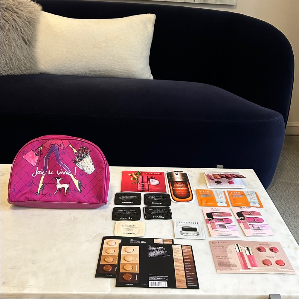 Pink Cosmetic Bag and 18 sample products